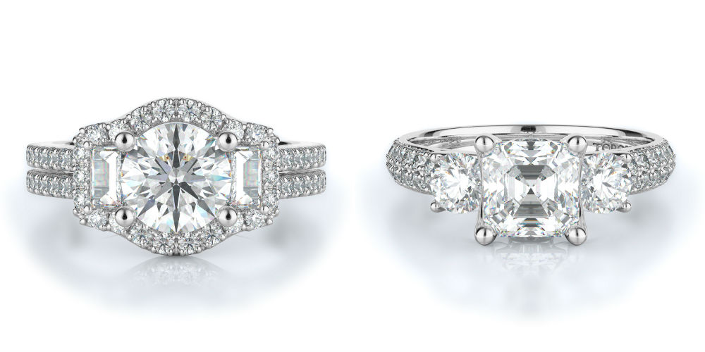 Unique three stone engagement rings at Torosi