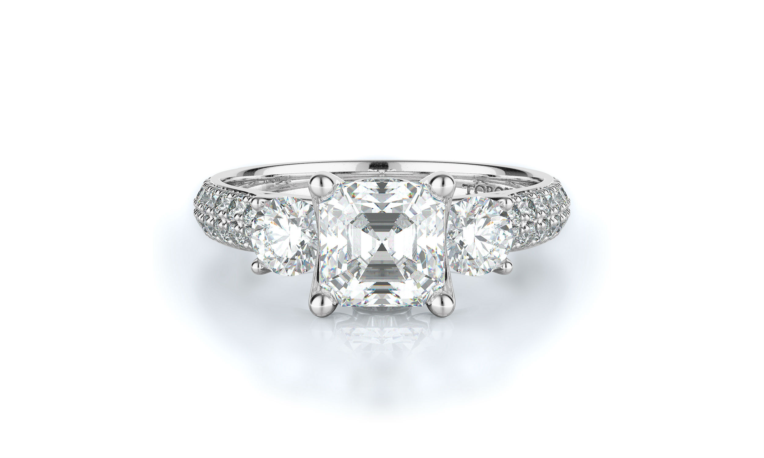 Three-Stone Asscher Engagement Ring at Torosi