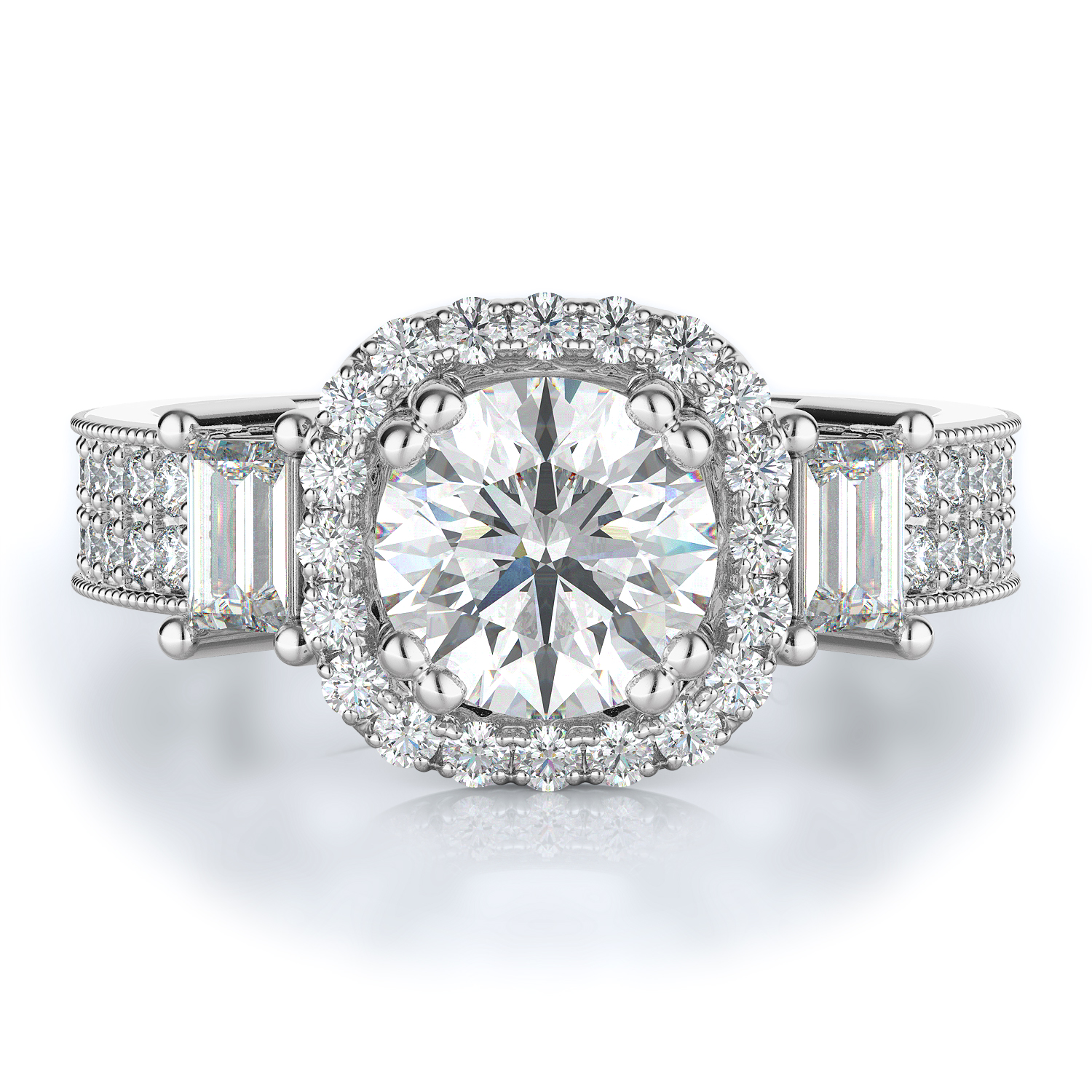 Halo, Three stone Style Diamond Engagement ring 
(Center Diamond Not Included) product image