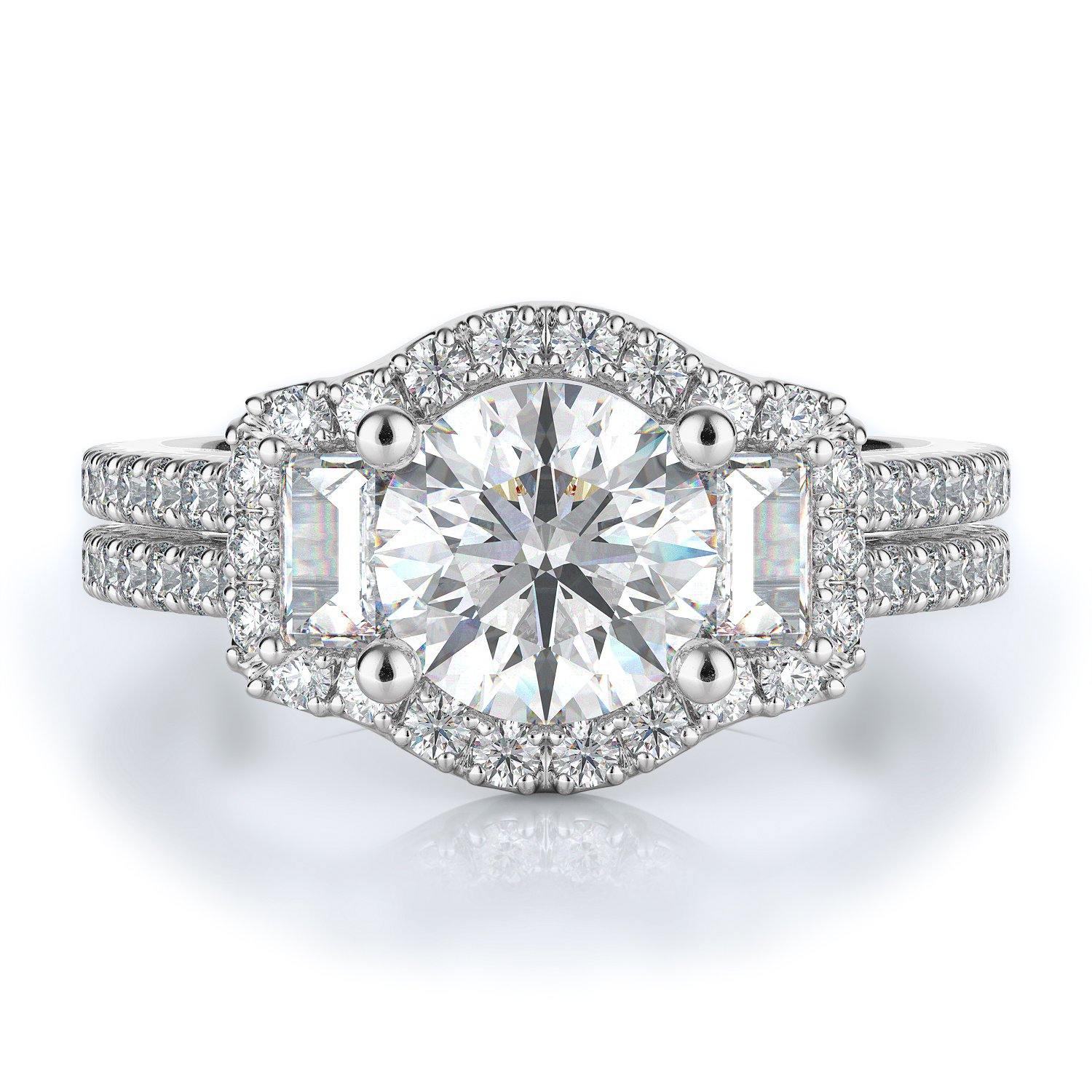 Halo, Three stone Style Diamond Engagement ring 
(Center Diamond Not Included) product image