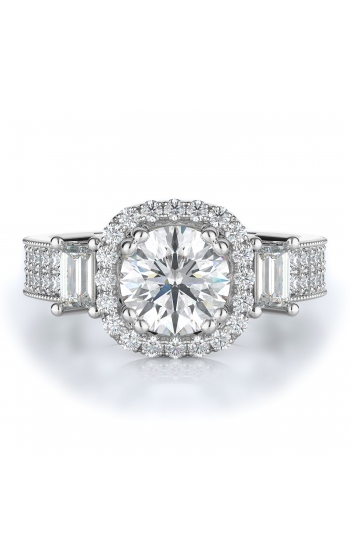 Halo, Three stone Style Diamond Engagement ring 
(Center Diamond Not Included)