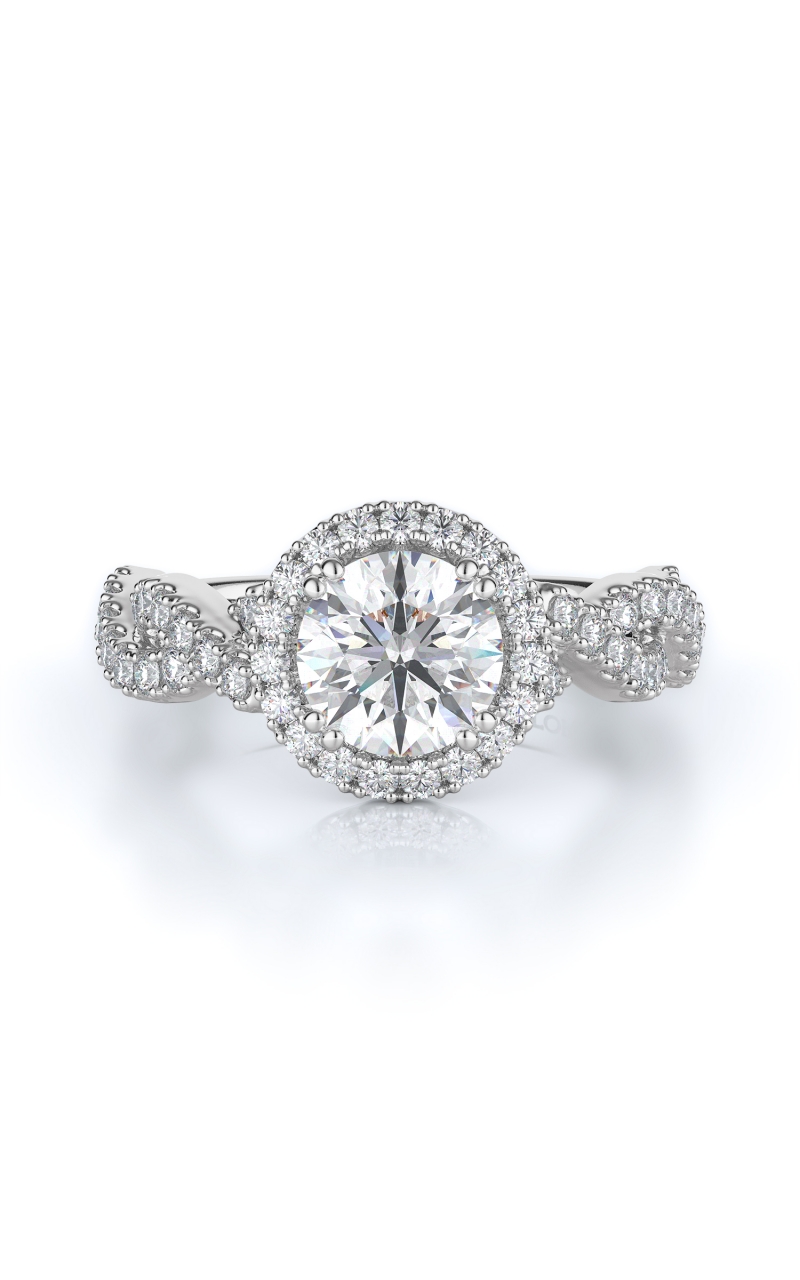 Halo Style Diamond Engagement Ring 18K White Gold -- 62 side diamonds (0.65  ctw) -- Item No: 10035-18KWG-RD
