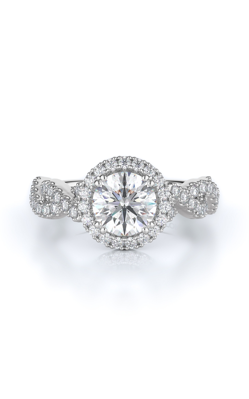 Halo Style Diamond Engagement Ring 18K White Gold -- 62 side diamonds (0.65  ctw) -- Item No: 10035-18KWG-RD