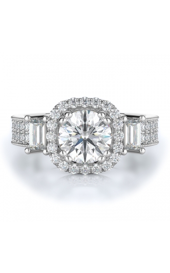 Halo, Three stone Style Diamond Engagement ring 
(Center Diamond Not Included)